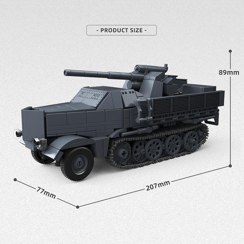 726pcs SD.KFZ.9 FAMO FLAK 37 Building Blocks WW2 88mm Artillery Carrier Vehicle Model Military Bricks Toys for Kids Adults Gifts