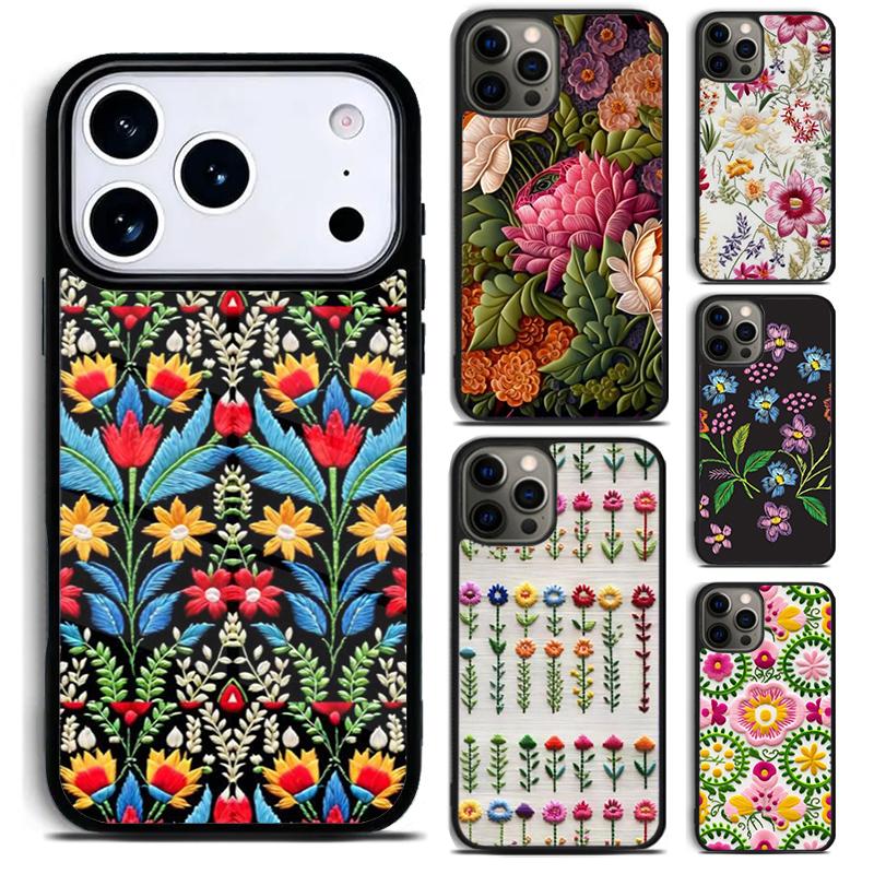 Чехол для телефона с вышивкой цветов для iPhone 17 16 15 14 13 12 11 Pro Max Plus 17Air Мягкий силиконовый чехол