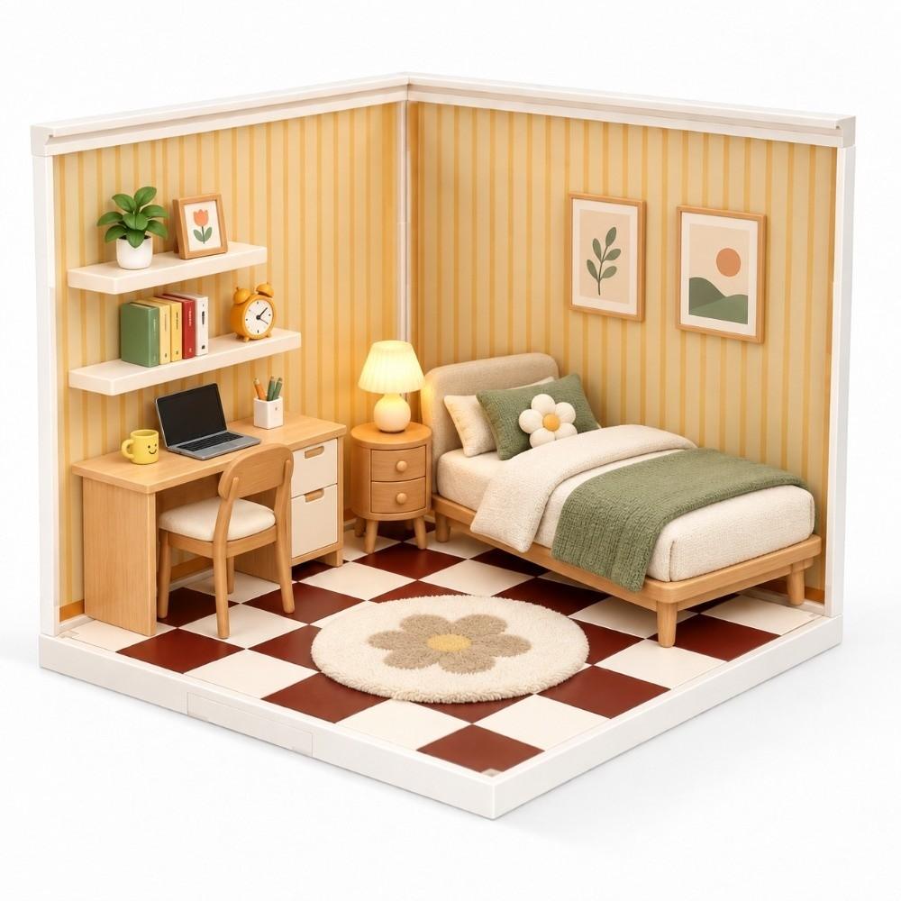 DIY Dollhouse Backdrop Three-Sided Miniature Scene Dollhouse Accessories  Collection Display