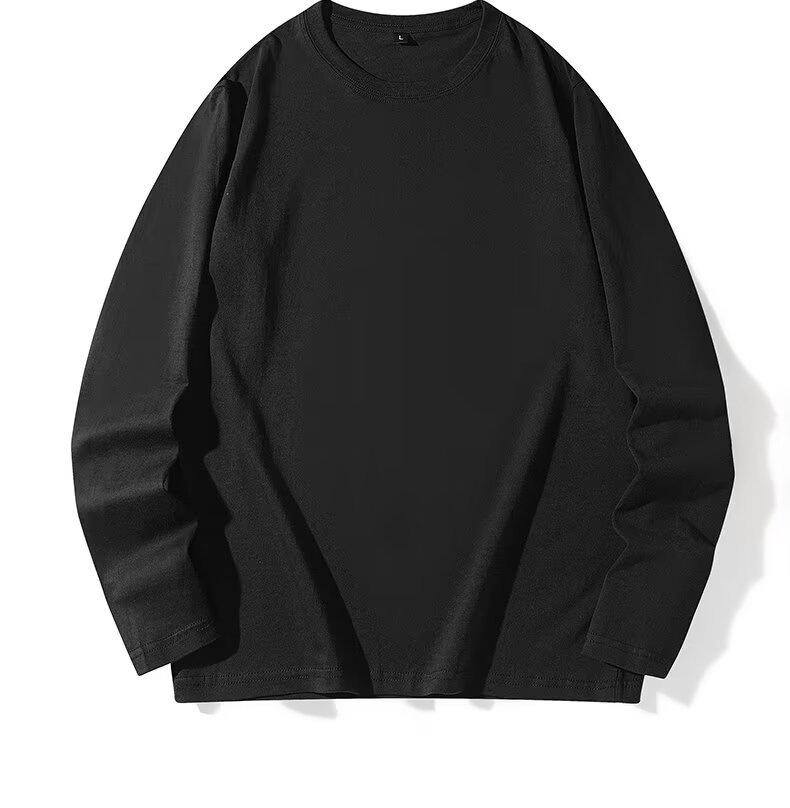 Футболка унисекс из гребенного хлопка с длинным рукавом, весна/осень: 190 г Однотонная, свободная посадка, круглый вырез, большой размер, нижняя часть рубашки