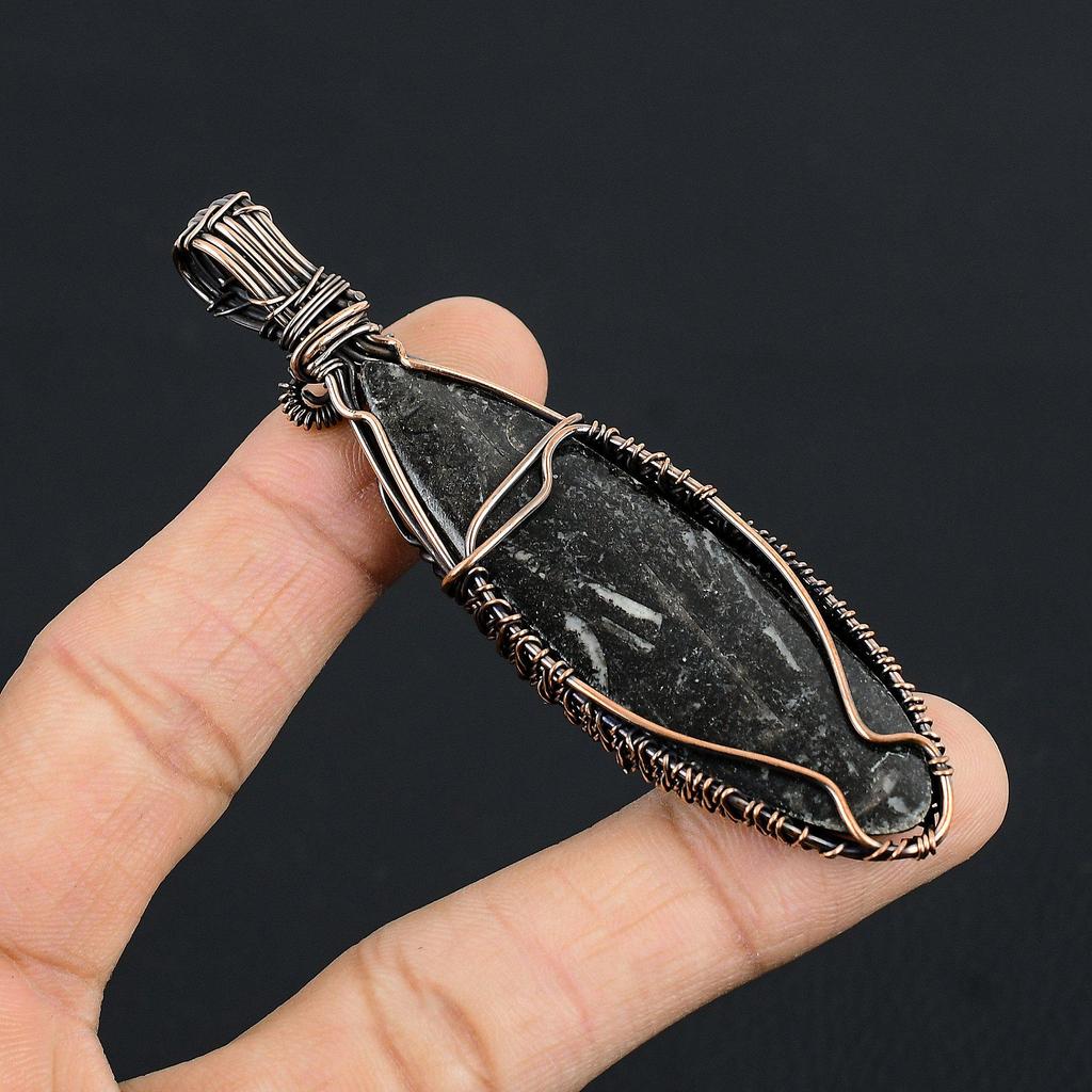 Orthoceras Fossil Jewelry, 999 Copper Wire Wrapped Pendant Handmade Gemstone Jewelry, Gifts For Wedding Pendant