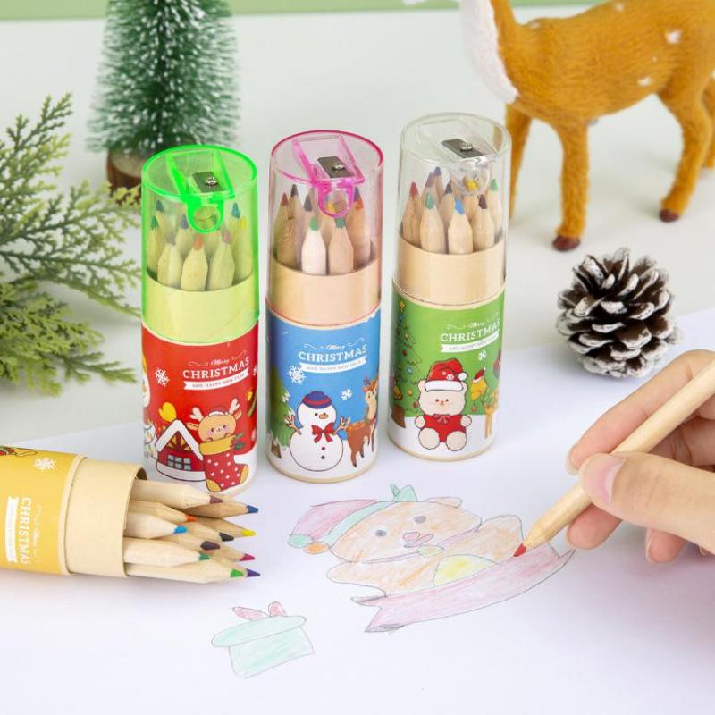 12 Color Christmas Pencil Filled Graffiti Art Painting Brush Drawing Pencils Sketching Pen Stationery Supplies Christmas Gifts