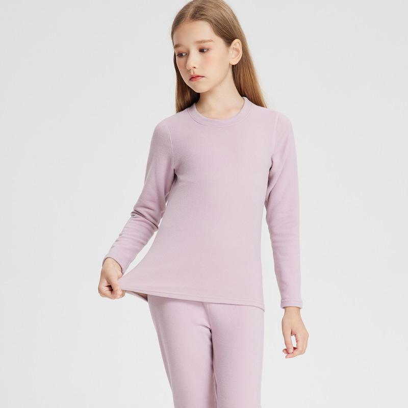 Детский комплект термобелья из кашемира и шелка для мальчиков и девочек - осенне-зимний топ с круглым вырезом и штаны