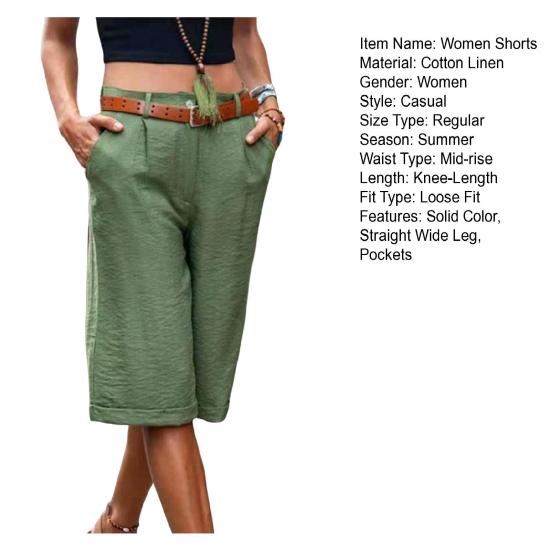 Прямые женские шорты со средней посадкой и карманами, однотонные шорты до колена