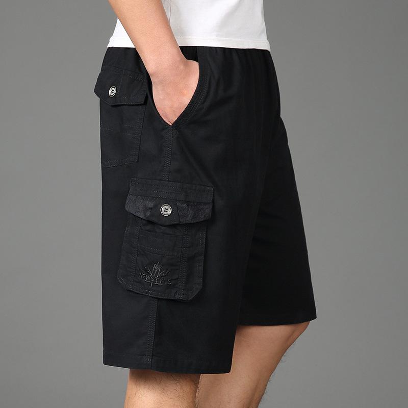 Men'S Plus Size Casual Shorts Summer Pure Cotton Cargo Shorts Multi-Pocket Loose Breathable Knee-Length Beach Shorts