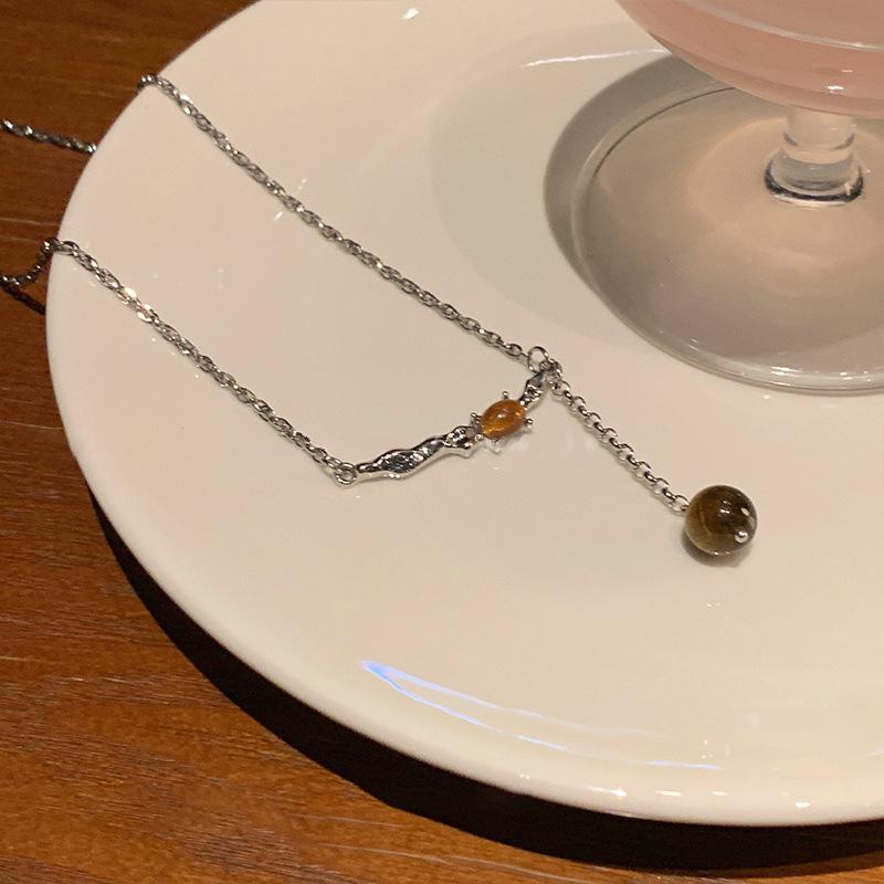 Элегантное женское ожерелье из бисера тигровый глаз 2024 года: Высококачественная, холодная, универсальная цепь для ключицы