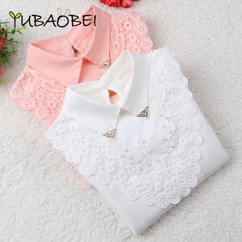 YUBAOBEI Spring Autumn Girls Blouse Children Lapel Tops Clothing Kids Cotton Pink White T-Shirt