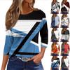 Women's Fashion Casual Loose 3/4 Sleeve Striped Printed Round Neck Top