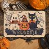 Halloween Welcome Mat Ghost Black Cat Indoor Outdoor Halloween Decorations Porch Entrance Hallway Kitchen Rug