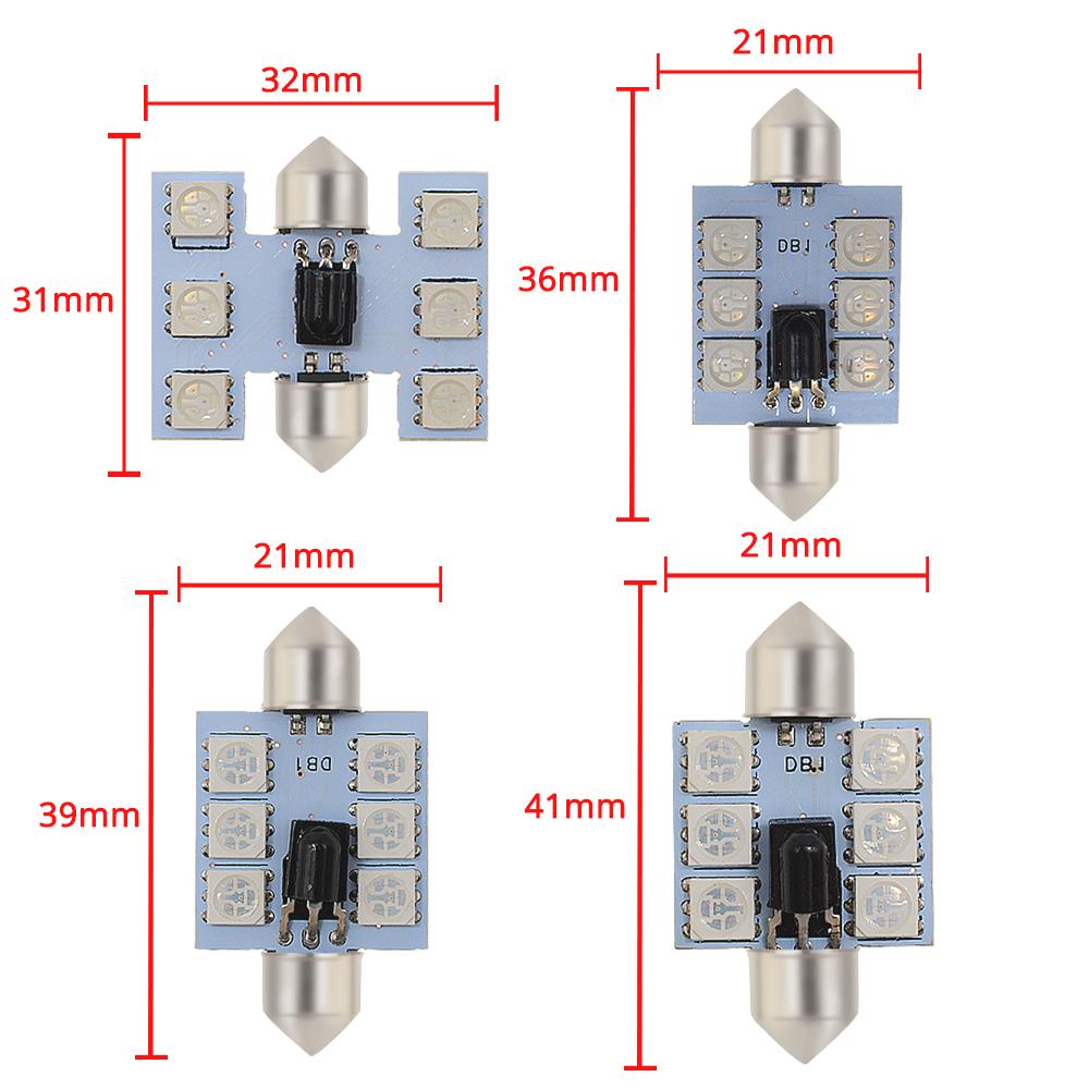 2X C5W Car Led RGB 5050 6SMD 31/36/39/41mm Festoon Dome Car Door Lights Automobile Remote Controller Colorful Reading Lamps Roof Atmosphere Bulbs