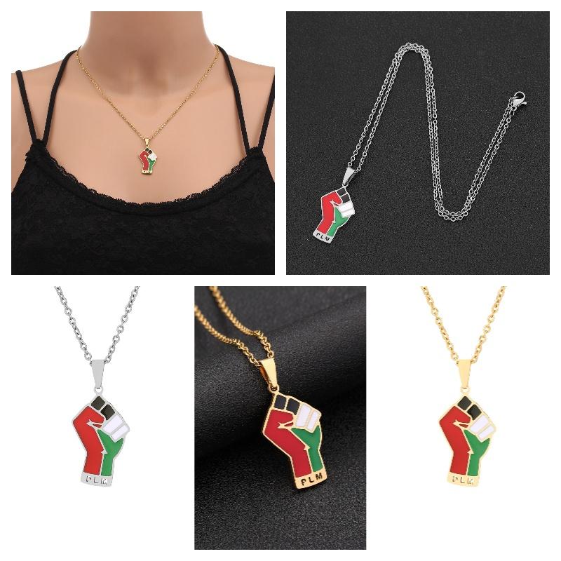 Stainless Steel Palestinian Map Pendant Necklace Ethnic Style Couple's Trendy Titanium Steel Accessory