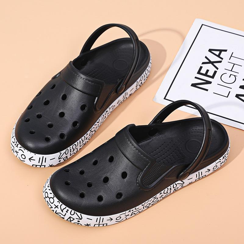 Мужские туфли с отверстиями 2025 года, новые летние повседневные пляжные туфли с граффити, две классные тапочки