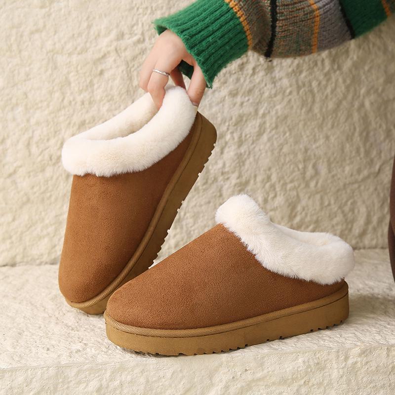 Женские зимние тапочки из бархата и хлопка 2024: Толстые, теплые, нескользящие зимние ботинки для использования на открытом воздухе и дома