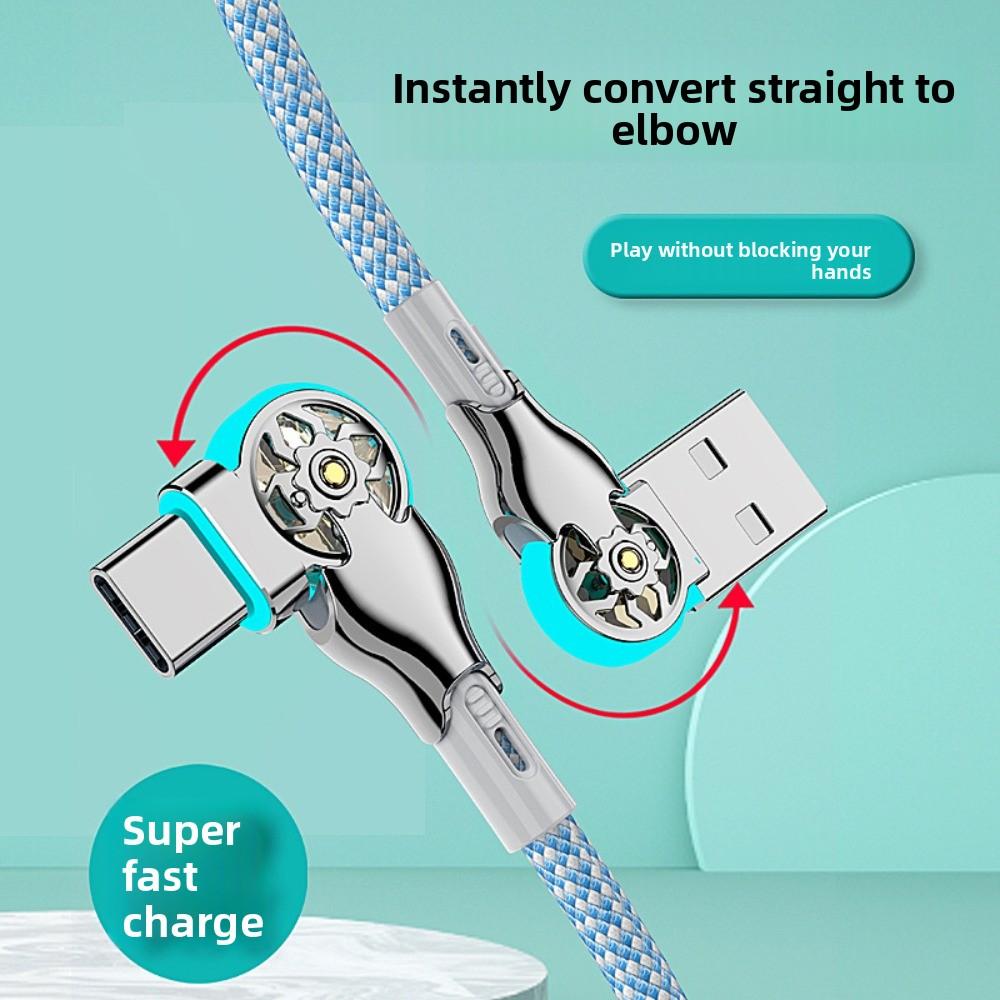 Двойной изгиб 180 градусов Кабель для передачи данных 66 Вт Угловой кабель для передачи данных Вращающийся кабель для зарядки телефона Зарядка телефона
