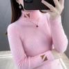 High Collar Pullover Sweater Women Mink Letter Jacquard Underlay Solid Western Knit Undercoat Autumn Winter Pullover Sweater