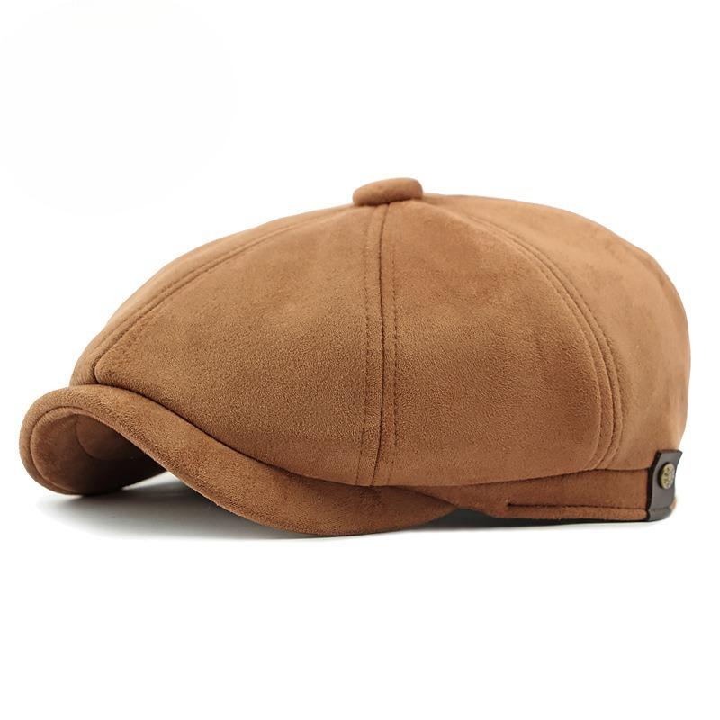 Vintage Suede Newsboy Cap for Men Women Retro Octagonal Baker Boy Hat Autumn Winter Warm Solid Color Beret Painter Hat