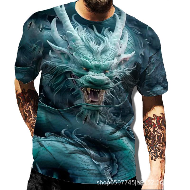 Мужская повседневная футболка с коротким рукавом, напечатанная в 3D, серия «Дракон»