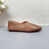 Johnature Genuine Leather Shallow Flat Shoes Round Toe Soft Sole Loafers Casual Solid Color Women's Slip-on Shoes