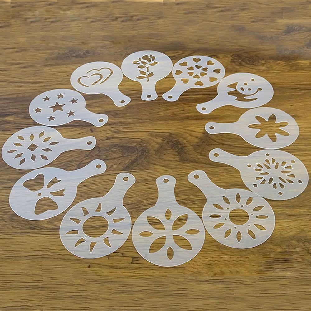 Reusable Mold Coffee Milk Cake  Cupcake Stencil Template Coffee Barista Cappuccino Template Strew Pad Duster Spray Tools 13 Type