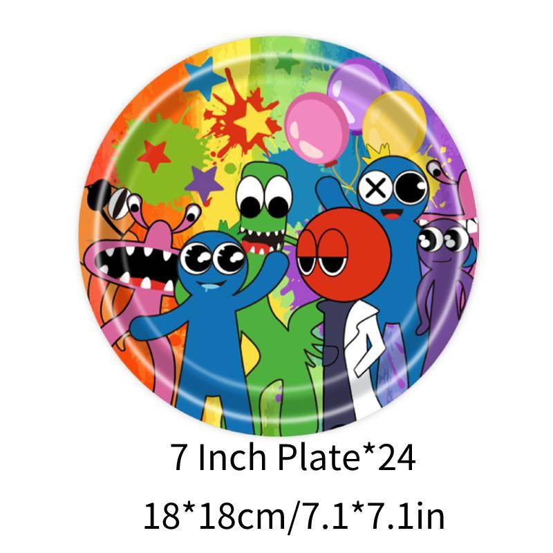 Украшения для дня рождения Rainbow Friends с уникальными топперами для кексов и посудой
