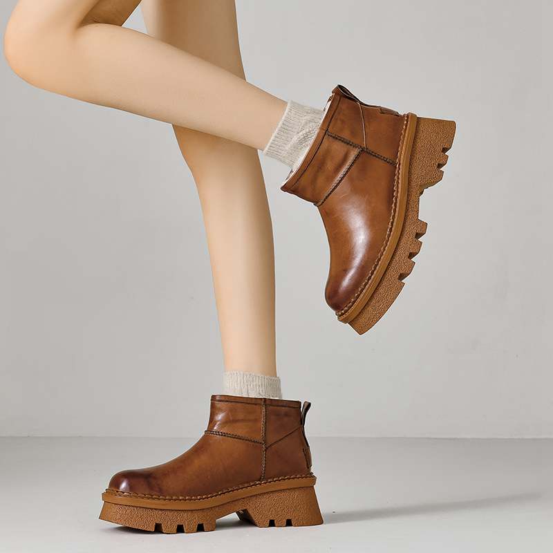 Krazing Pot Зимняя обувь из коровьей кожи, меха и шерсти, женские зимние ботинки, сохраняющие тепло, без застежек, европейский дизайн, устойчивые к холоду, ботильоны