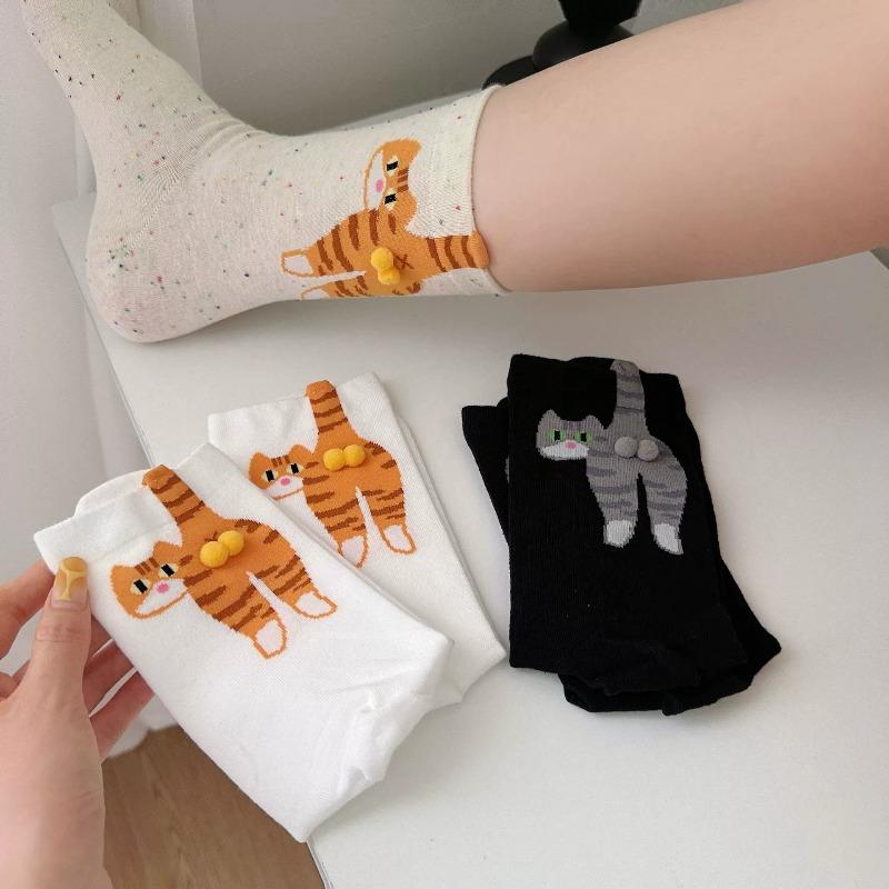 Смешные корейские носки с кошкой и мячиком, хлопковые носки для женщин, креативные, дышащие, мягкие носки, носки для девочек и женщин, подарки для любителей кошек