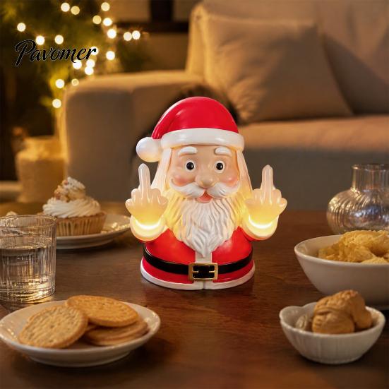 Humorous Christmas Party Decor Middle Finger Light, Naughty Santa Claus Reindeer Giving Lamp with LED Whimsical Gifts for Colleagues Warm Glow,
