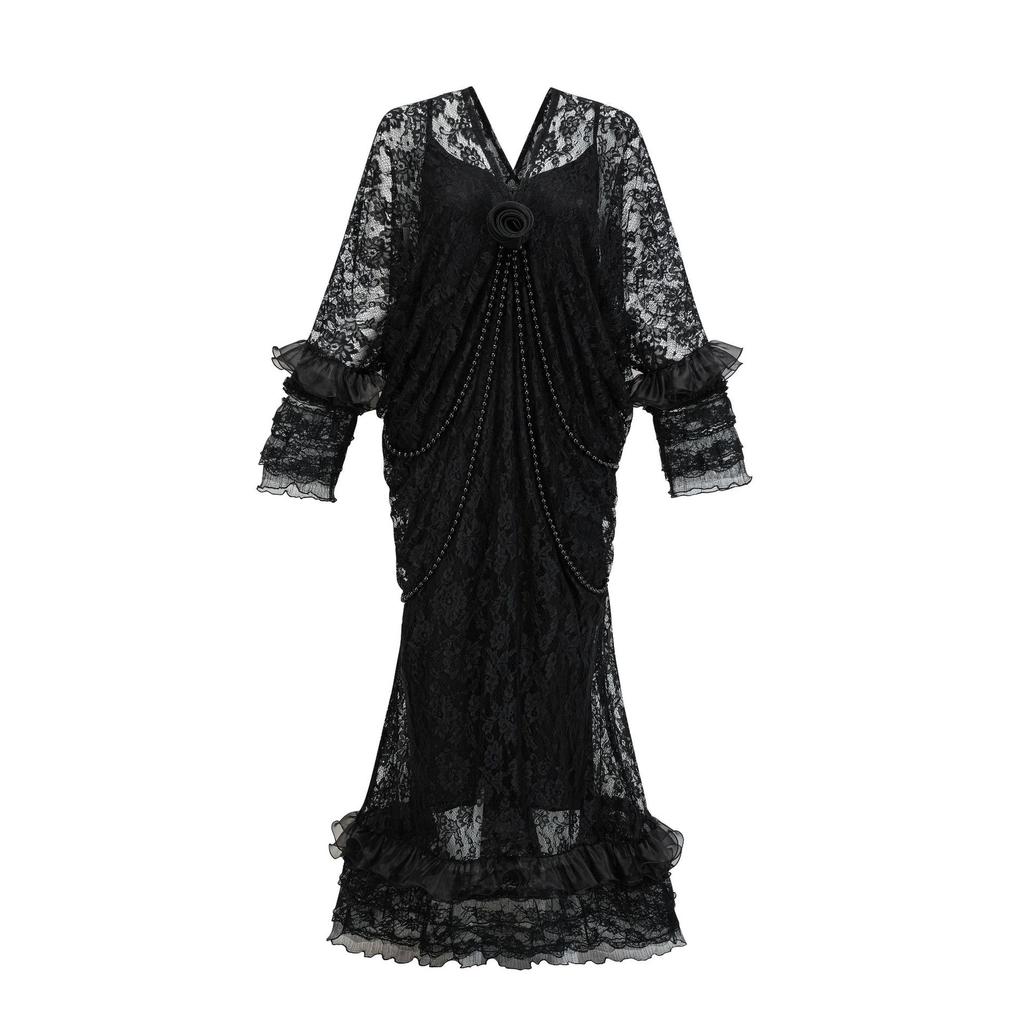 Новый стиль литературной и элегантной длинной юбки, сетчатой юбки с вуалью, комплекта из трех частей, V-образного выреза, длинного рукава, свадебного платья