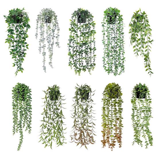 Faux Eucalyptus Vine Potted Hanging Fake Plant Artificial Greenery Vine for Indoor Outdoor Bathroom Living Room Office Wall Decor