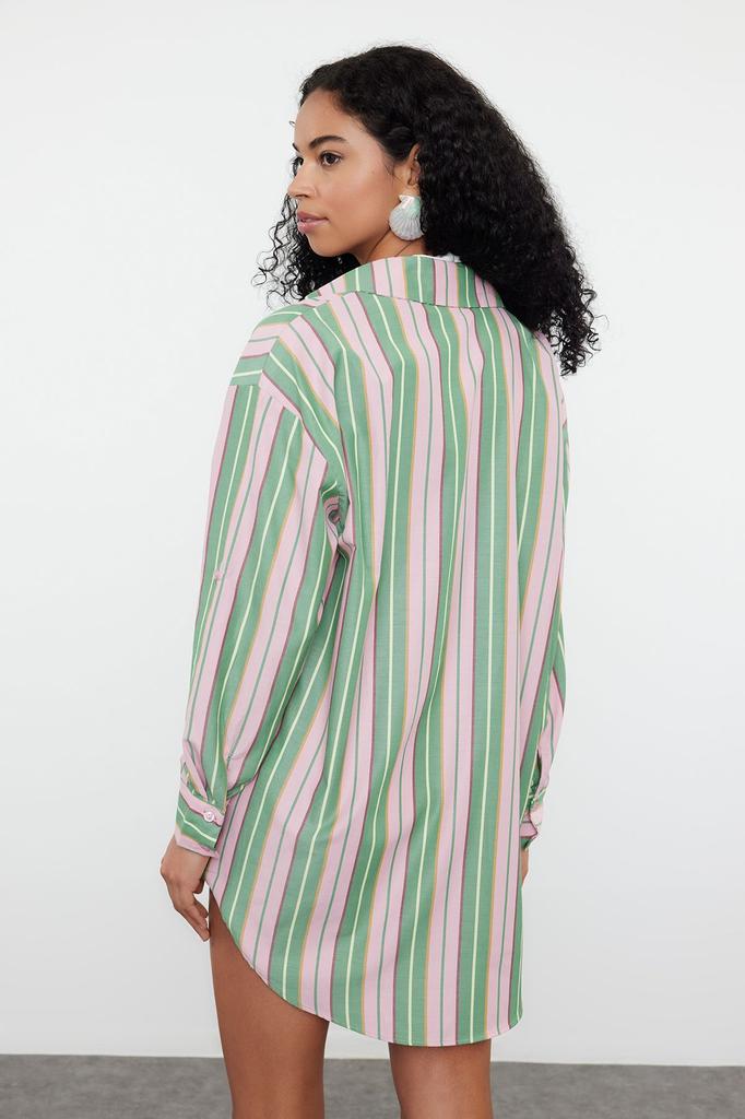 Women's Style Shirt Green Striped Woven Shirt
