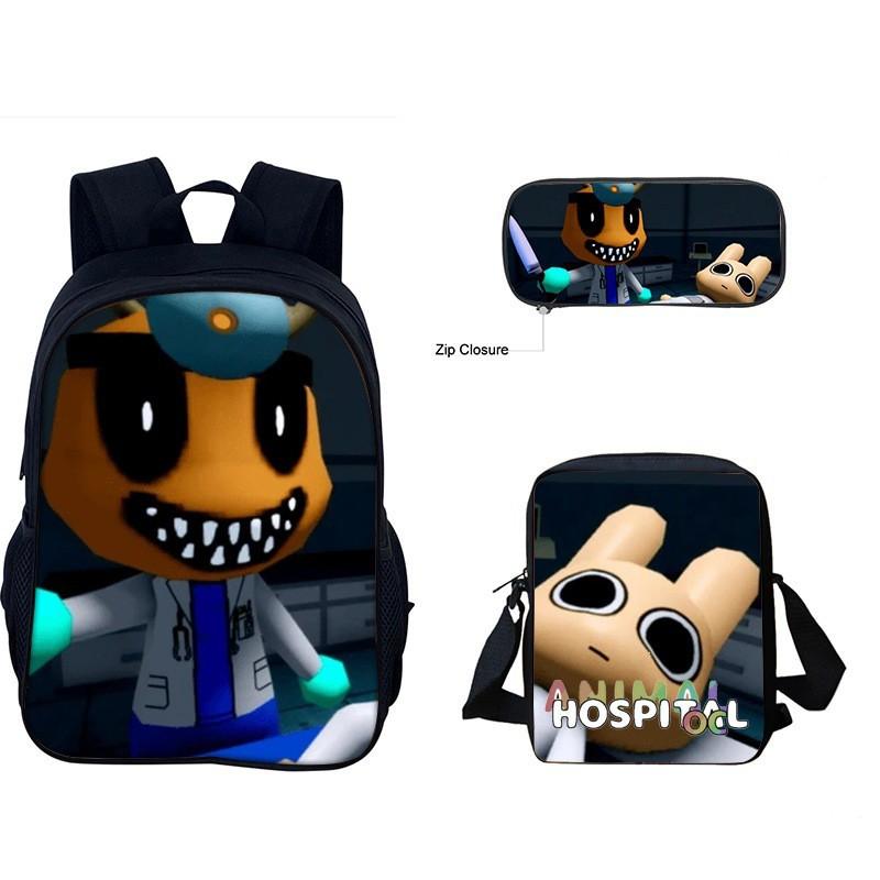 Школьный рюкзак для начальных классов на тему «Ветеринарная клиника для животных» с сумкой через плечо и пеналом