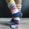 Autumn and Winter Colorful Patchwork Knitted Floor Socks, Warm Fashionable Comfortable Breathable Mid-calf Socks, Women's Socks with Stockings