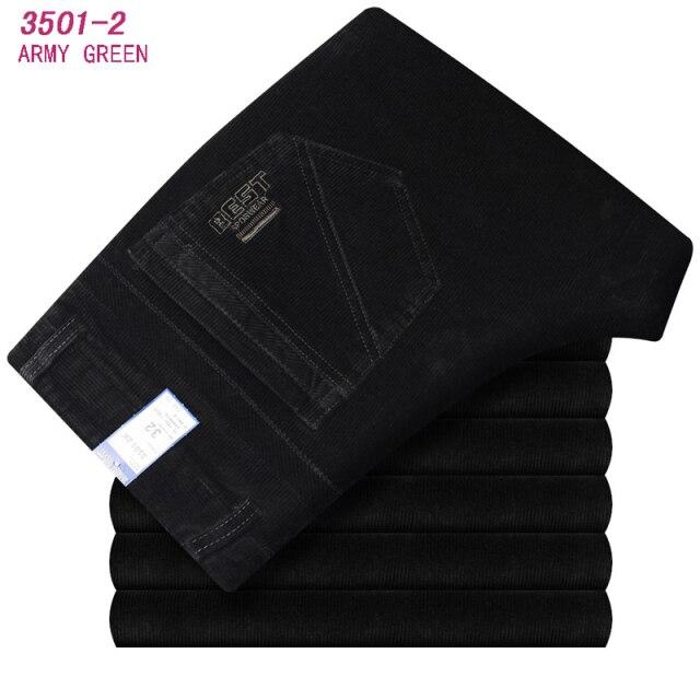 Autumn Winter Velvet Corduroy Pants Men Business Casual Pants Loose Elastic Middle-aged Straight Fleece Thick Corduroy Trousers