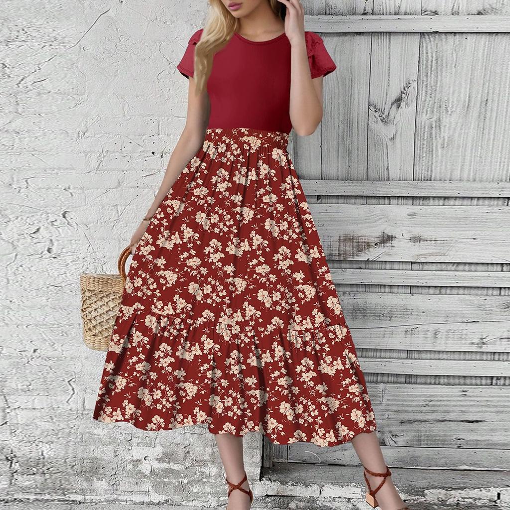 Женское платье с цветочным принтом и высокой талией, модное и элегантное