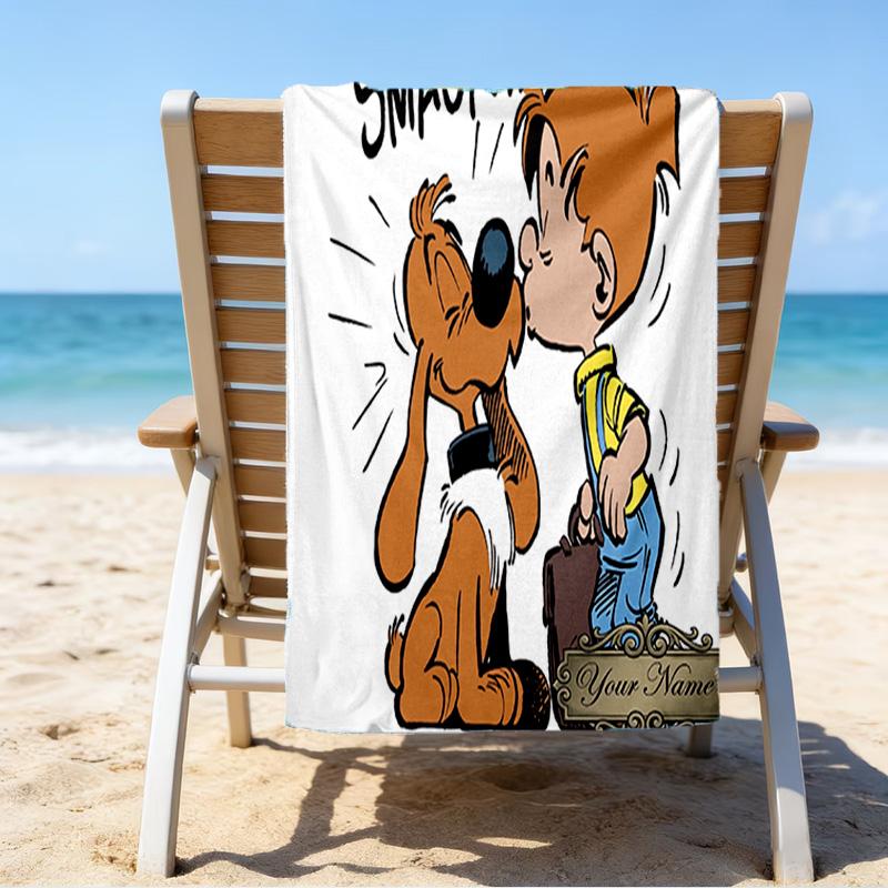 Custom Name Beach Towel Kiss Boule Adventure Beach Towel, Soft Microfiber, Gift for Her/Him, Birthday, for Pool, Beach, Travel, Fan gifts