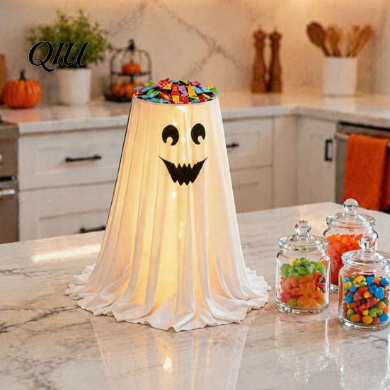 Realistic Spooky Party Decorations Halloween Ghost Candy Bowl Stand with Remote Control, Large LED Lighted Creative Holiday Table Centerpiece