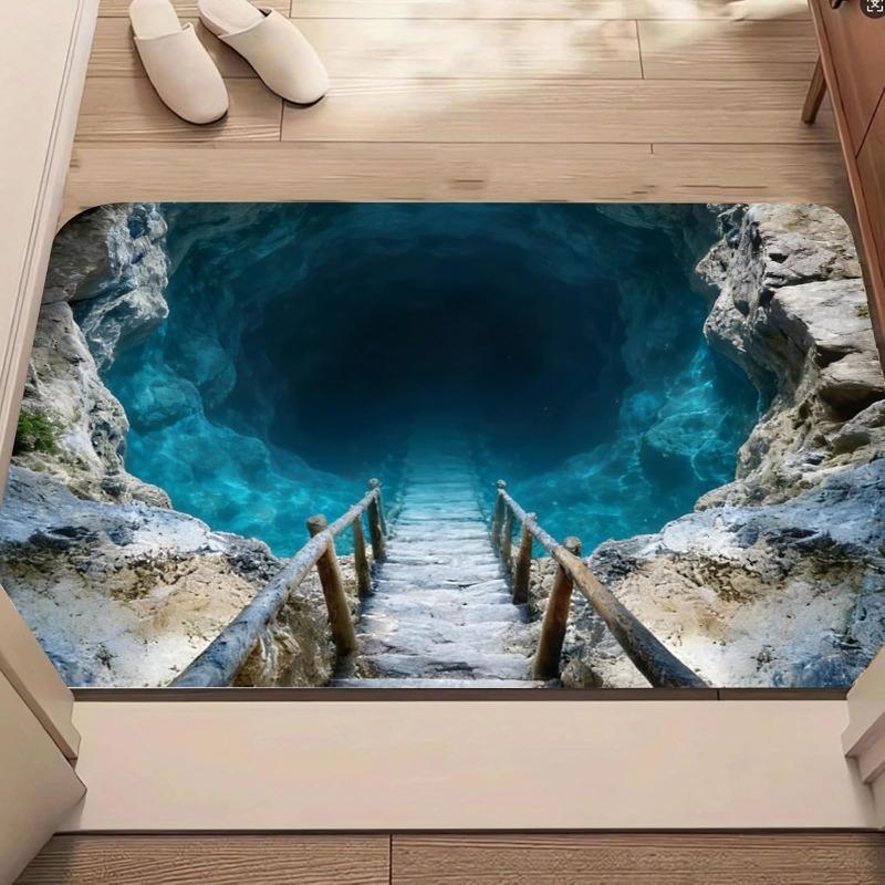 2D Печать Водная Пещера Коврик для двери Глубокий Синий Дизайн Лестницы Добро Пожаловать Коврик для Входа Мягкий Нескользящий Визуальная Иллюзия Декор для Прихожей Коврик