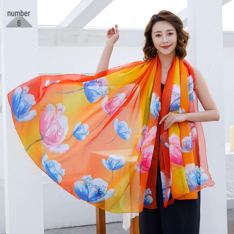 Women's Chiffon Scarf - Lightweight, Printed Sun Protection for Spring, Summer, Fall - Versatile Beach Shawl
