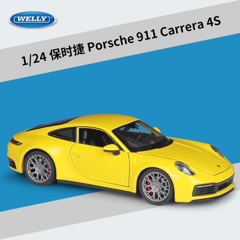 AABKQ1 WELLY 1:Модель автомобиля Porsche 911 Carrera 4S, масштаб 1:24, литая из металла, официальная лицензированная, коллекционный дисплей, подарок с подробными деталями
