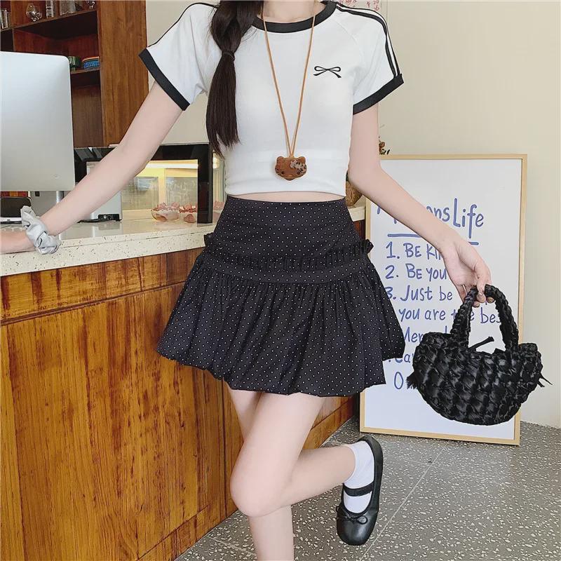 Юбка А-силуэта с узором в горошек и цветочным узором - летняя узкая короткая юбка для женщин