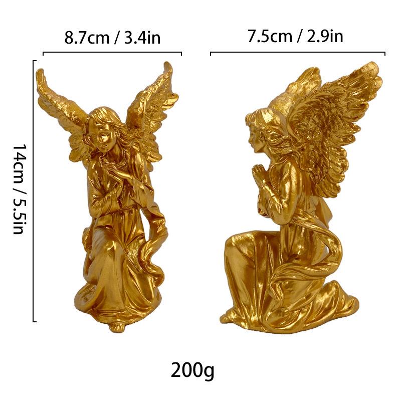 14cm Angel Figurines White Gold Sculpture Collectible Resin Statue Desktop Bookshelf Small Object Home Decoration Bedroom