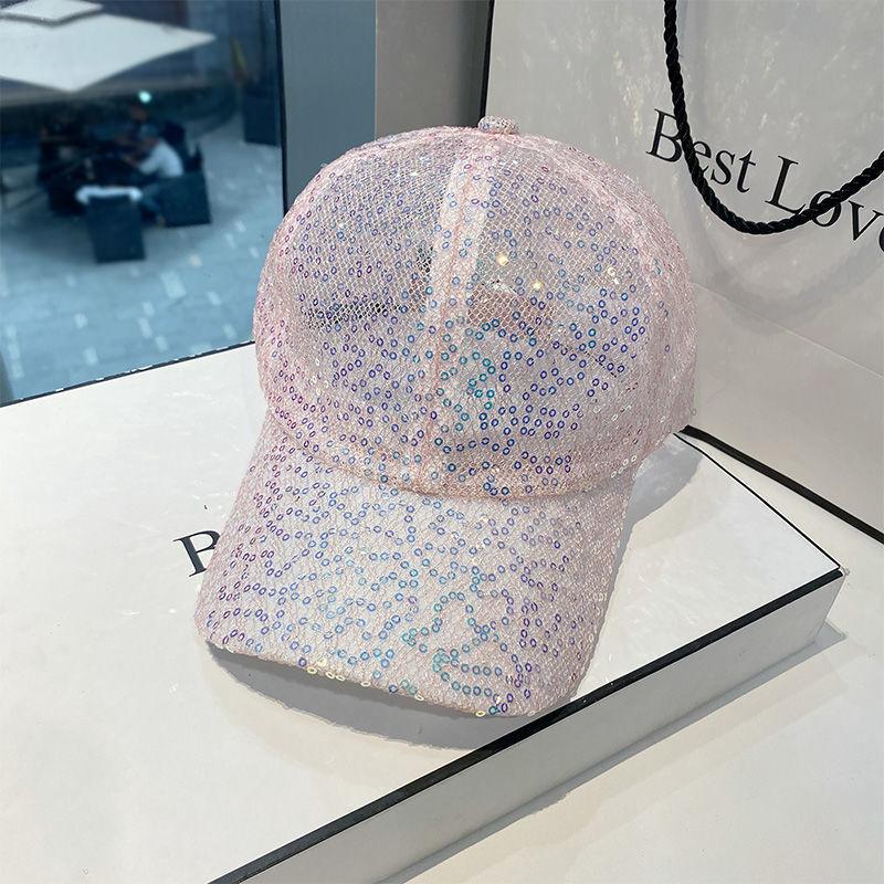 Женская бейсболка, блестящая сетчатая кепка с пайетками в стиле хип-хоп, летняя кепка-тени для отдыха на открытом воздухе, кепка-утконос для водителя грузовика, регулируемая