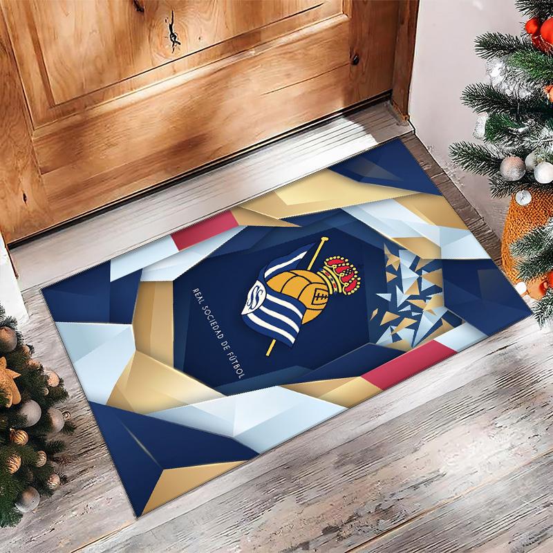 Real Sociedad FC Soccer Football Pattern Soft Area Rug Non Slip Indoor Floor Carpet Sports Decor Mat for Bedroom