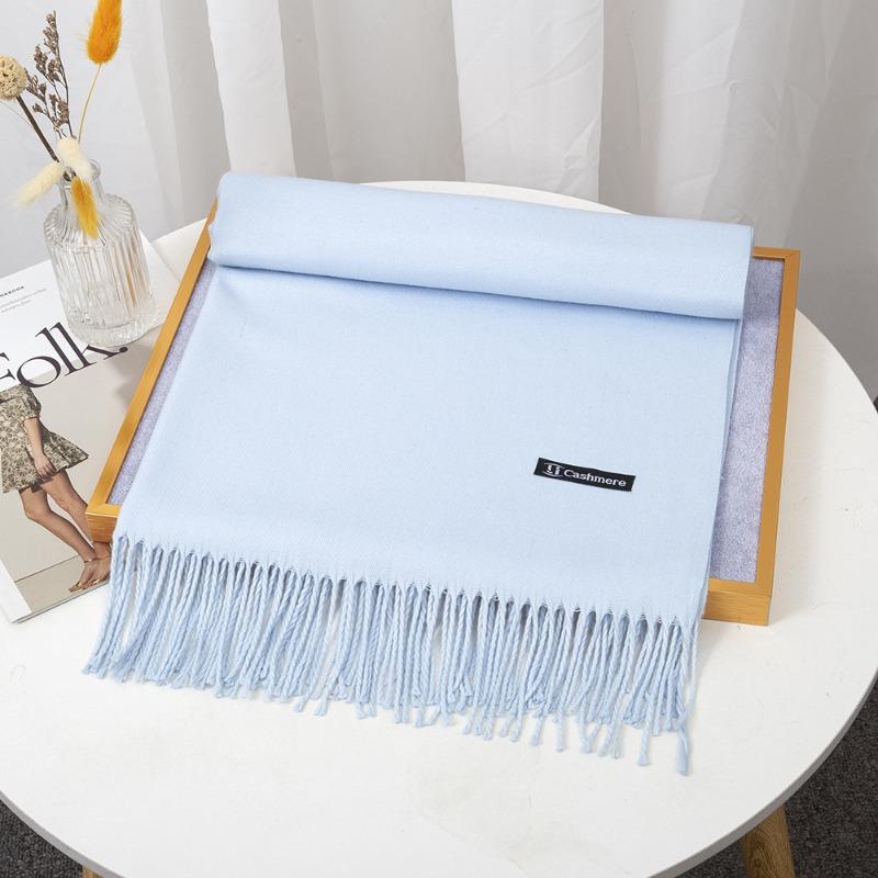 Scarf Women's Winter Monochrome Imitation Cashmere, Warm and Thickened Long Summer New Air-conditioning Fringed Large Shawl
