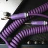 Aestivate Guitar Coiled Cable, Bass Shielded, Curled Cord, 6.35mm Stereo Plug, Instrument Cable, 5m (Purple)