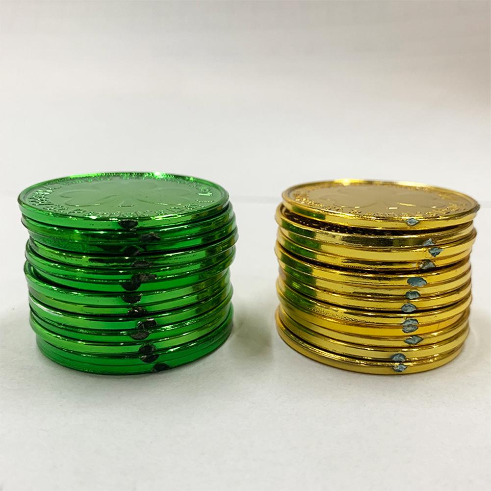 30Pcs Lucky Shamrock Clover Plastic Pirate Coins for Birthday Irish Saint St. Patrick's Day Theme Party Favors Decoration
