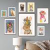 Bear Cat Cheetah Panda Elephant Rabbit Flowers Wall Art Canvas Painting Nordic Posters And Prints Wall Pictures Kids Room Decor