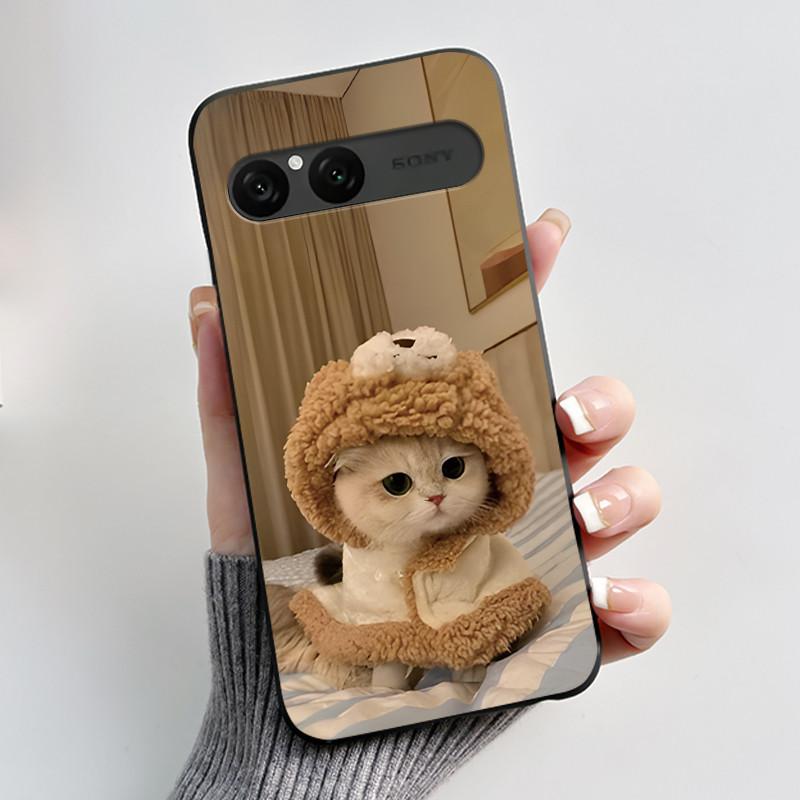 Cute Case For Sony Xperia 10 VII Fundas Capa Printing Shell Protective Cover Soft Silicone Cartoon Black Casing Coque