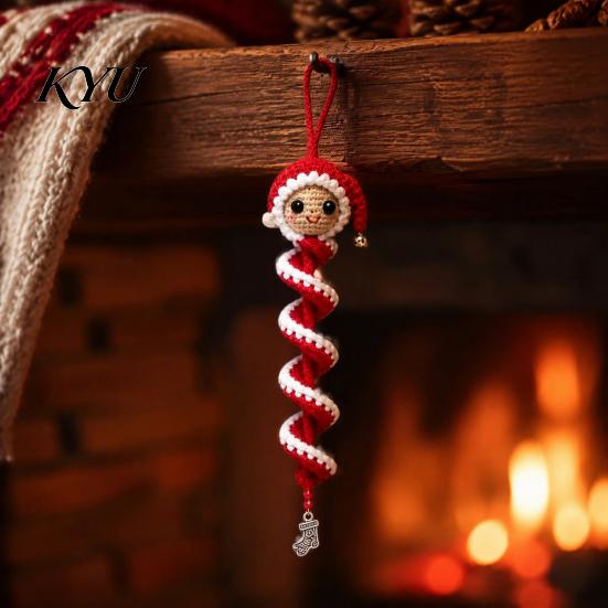 Holiday Craft Set Crochet Doll Spiral Ornament DIY Kit, with Yarn Project Soft Yarn, Beads, Christmas Tree Hanging for Window Wall Cabinet Festive