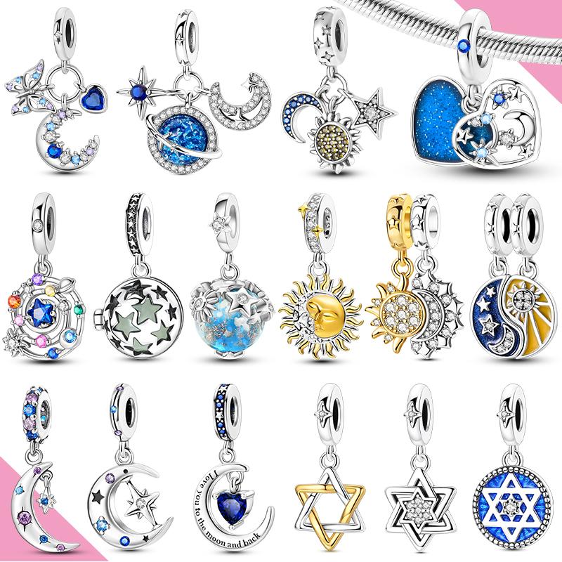 Original 925 Silver Charms Star Moon Sun Starry Sky Pendant Beads For Women Fit Bracelet DIY Fine Jewelry